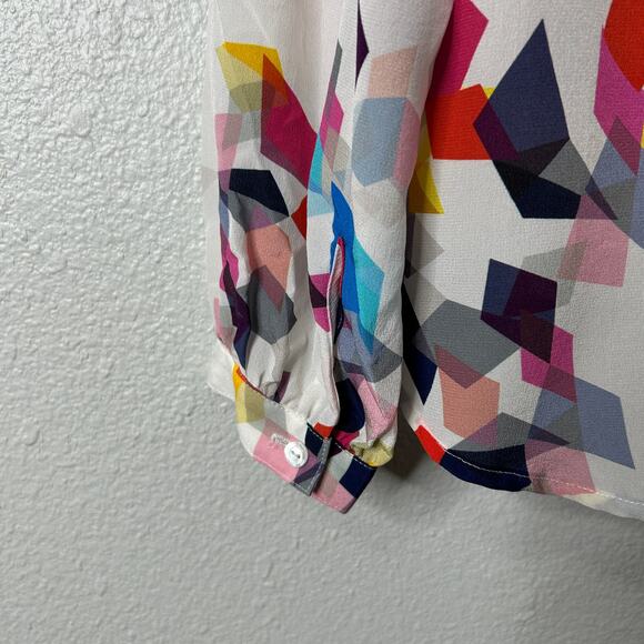 Trina Turk Silk Surplice Top Size Medium Multicolor Geometric Print - Picture 10 of 13